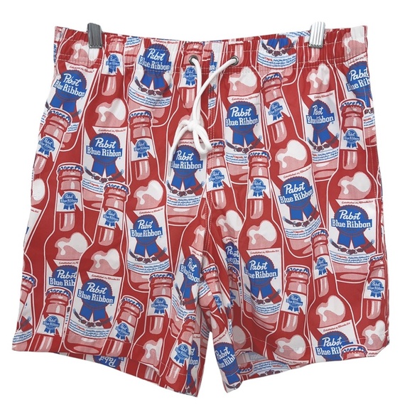 NWOT Pabst Blue Ribbon Beer Swim Trunks 6.5” Inseam Men’s Medium - Picture 1 of 8